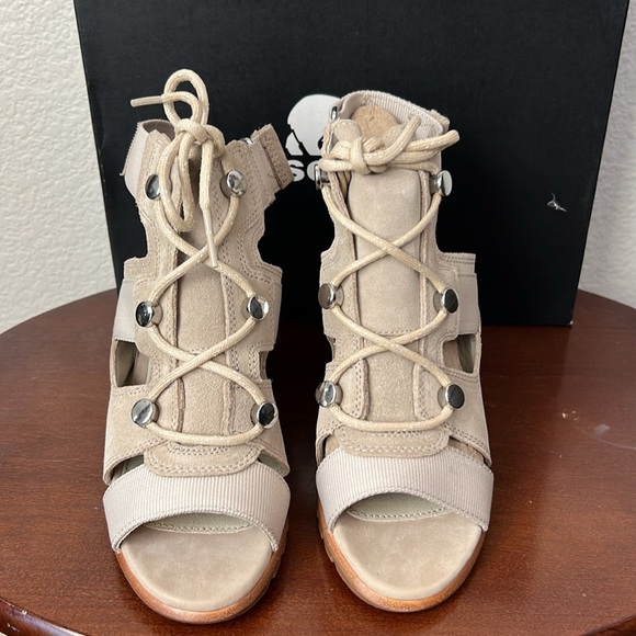 Sorel Nadia Strappy Lace Up Suede Sandals Size 5 In Ancient Fossil - Picture 10 of 14